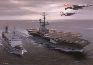 (b44) USS Coral Sea being Replenished At Sea (RAS) by USS Seattle - Art Postcard - Foto 1 di 1