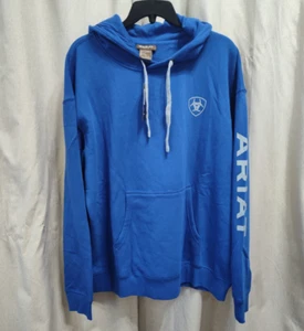 Mens Ariat Logo Hoodie XL Cobalt Blue Casual Pullover Sweater Sweatshirt - Picture 1 of 7