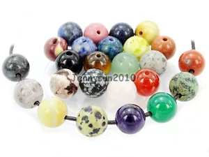 20Pcs Natural Gemstones Stone (2mm) Big Hole Round Loose Beads 6mm 8mm 10mm 12mm - Picture 1 of 56