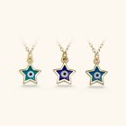 Adjustable Star Evil Eye Cable Chain Necklace Real Solid 14K Yellow Gold