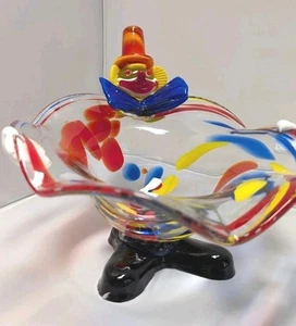 Vintage Murano Glass Clown Candy Dish Bowl Hand Blown Italian Venetian Art Glass - Picture 1 of 11