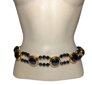 Damen Omega Kette Gürtel Taille Schmuck facettiert schwarz und goldfarben 36" * - Bild 1 von 7