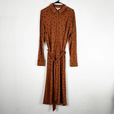 Boden Women's Laura Polka Dot Midi Shirt Dress Size 12R Brown - Image 1 of 4