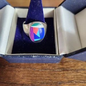 Vintage Zuni Sterling Silber Inlay Ring Multicolor Steine Signiert LE Größe 11,5 Un - Bild 1 von 4