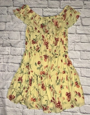 Vestido Lauren Ralph Lauren 12 Etiqueta Negra Amarillo Floral Hombro Descubierto Solero Foto 1 de 4