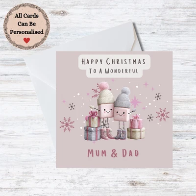 Personalised Mum & Dad Christmas Card - Cute Presents - Customisable Names - Image 1 of 3