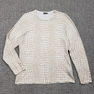 J McLaughlin Pullover Damen Large hellbraun Alligatormuster Baumwolle Modal Knopfärmel - Bild 1 von 9