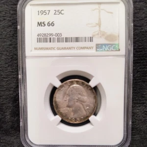 1957 P Washington Quarter NGC MS66 Uncirculated Mint State Coin Nice Toning - Picture 1 of 4