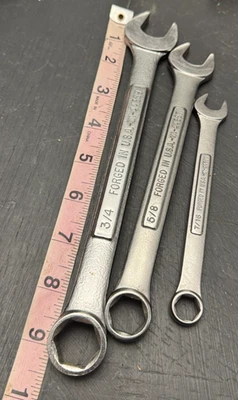 Vintage CRAFTSMAN USA Made 3x Box Wrenches SAE 3/4 5/8 7/16 444389 44387 44384 - Image 1 of 3