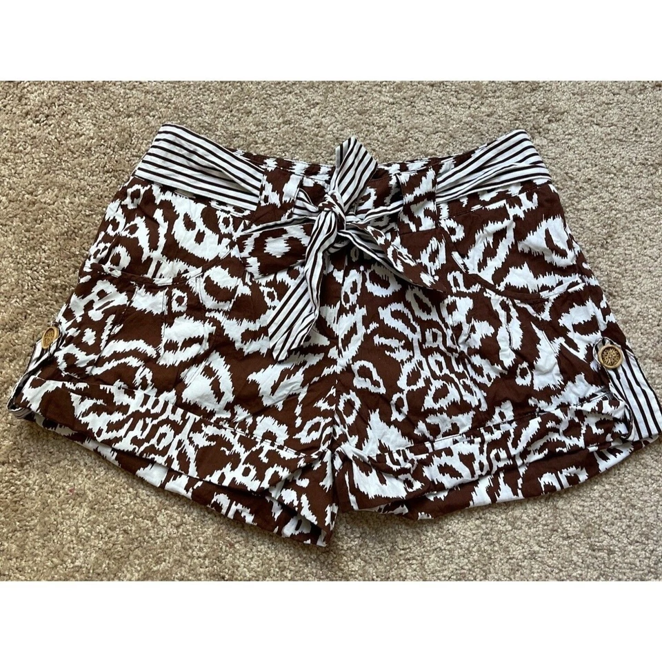 Pantalones Cortos Diane Von Furstenberg 4 Bolsillos con Cinturón Estampado Animal Bohemio Marrón Rayas Foto 1 de 4