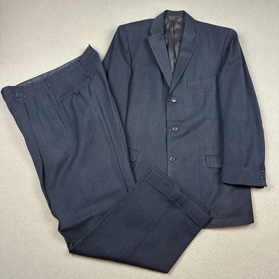 Traje De Colección Años 30 Para Hombre Sarga Espiga Sencillo Pecho Azul Marino Talla 41 Foto 1 de 4