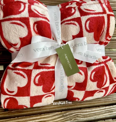 Vera Bradley Cobertor de Arremesso CORAÇÕES GRÁFICOS ROSA Vermelho Amor Namorados Novo com etiquetas lacrado Novo - Imagem 1 de 4