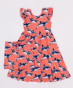 NWT Bums And Roses Jaws Dropping Peach Shark Dress + Shorts Outfit Girls 7/8 - Picture 1 of 8