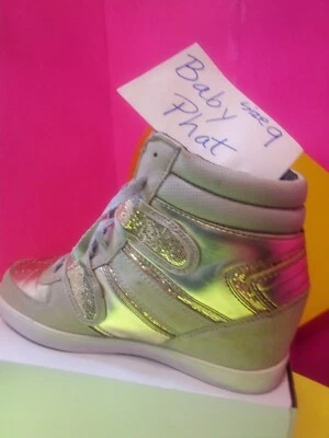 Zapatillas altas Baby Phat para mujer blancas/doradas talla 10 Hip Hop Kimora Lee Foto 1 de 4