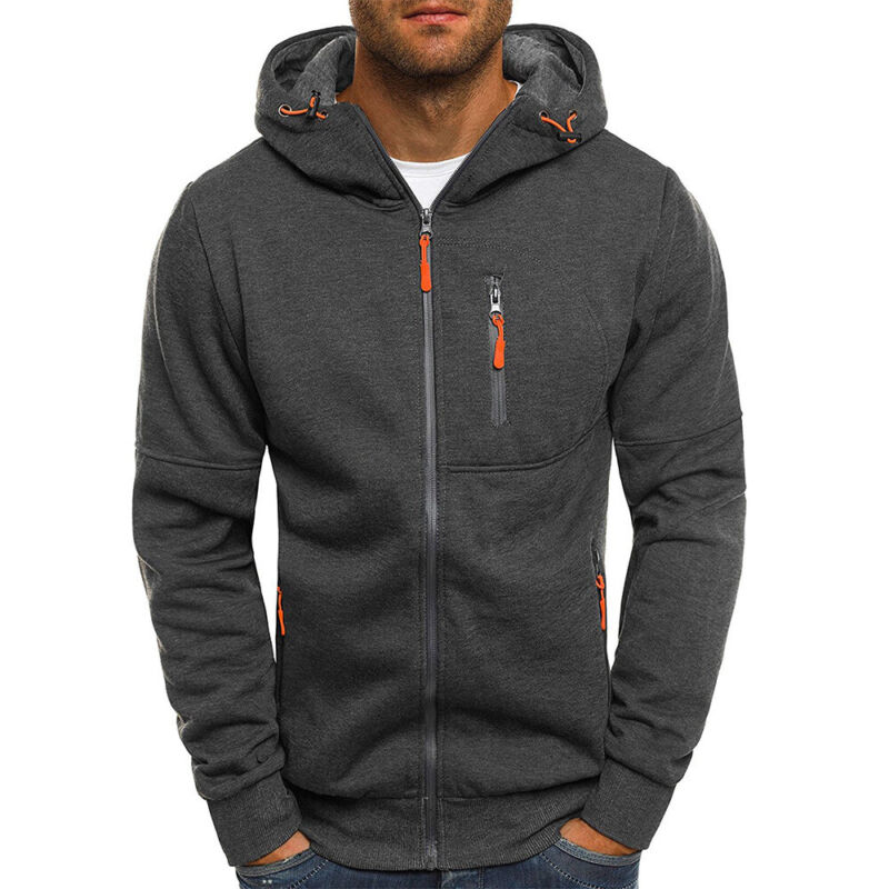 Discount Shop Men Fleece Lined Hoodie Long Sleeve Zip Up Pocket Winter Warm Jackets Sweatshirt