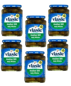 Vlasic Kosher Dill Baby Whole Pickles - Crunchy Snack ( Pack of 6 ) 24 oz Jars - Picture 1 of 24