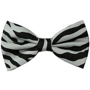 New men's polyester pre-tied bowtie zebra polyester wedding formal party gray - Picture 1 of 3