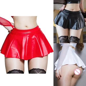 Womens Skirt High Waist Skater Skirts PVC Leather Mini Skirt A-line Nightclub - Picture 1 of 28