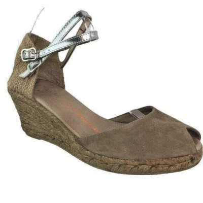 Sandalias de cuña alpargata de gamuza Gaimo punta abierta 40 correas metálicas de yute tostado plateadas Foto 1 de 4