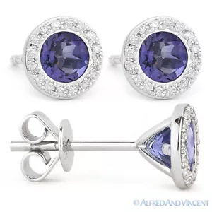 Orecchini a perno Martini taglio tondo 0,96 ct pietra preziosa iolite e diamanti oro bianco 14 kt - Foto 1 di 1