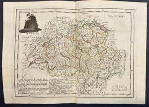 SWITZERLAND 1746 LE ROUGE UNUSUAL ANTIQUE COPPER ENGRAVED MAP