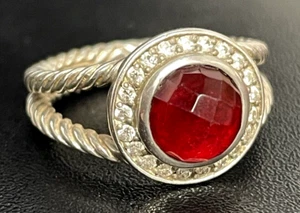 David Yurman Sterling Silver Ring, Garnet with Diamonds size 6 - Picture 1 of 8
