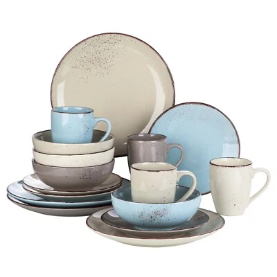 Geschirr Set Vintage 4/8/12 Personen Blau, Grau, Bunt Steingut Steinzeug navia - Bild 1 von 4
