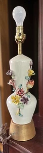 Vintage Floral Porcelain Lamp Works No Shade Capodimonte Style - Picture 1 of 10