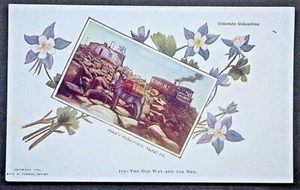 Pikes Peak CO Early Postcard Showing Summit w RR and Donkey Old Way and New - Picture 1 of 1