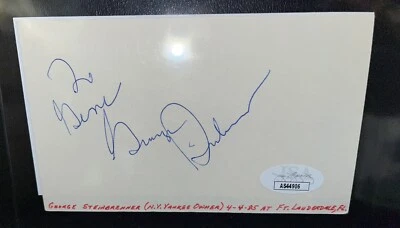 George Steinbrenner NY YANKEES Owner SIGNED AUTO VINTAGE INDEX CARD Cut JSA - Image 1 of 2