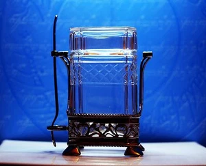 Antique Pickle Jar Stand And Fork Silver Plated Ornate Glass - Picture 1 of 12