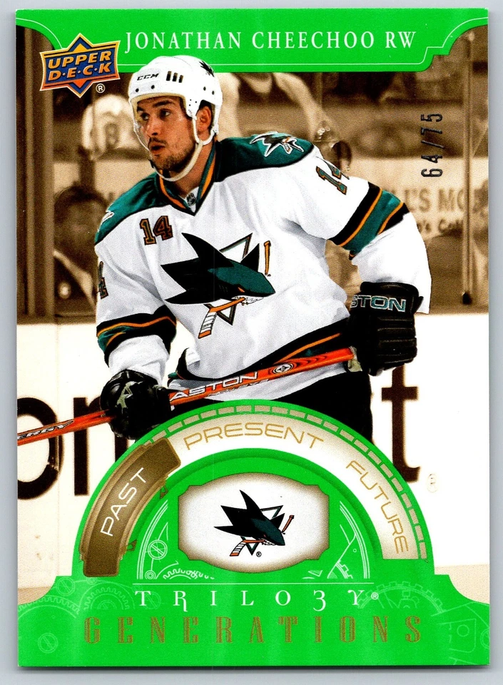 Jonathan Cheechoo 2022-23 UD Trilogy Generations Green #TG-5A  Sharks /75 - Image 1 of 2