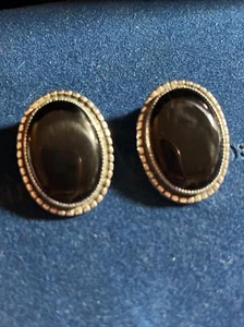 vintage danecraft onyx oval sterling clip on earrings - E112 - Picture 1 of 5