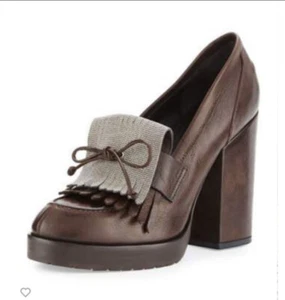 $1895 BRUNELLO CUCINELLI Monili-Kiltie Leather Pump Shoes 10 HB US~40.5 EU Brown - Picture 1 of 24