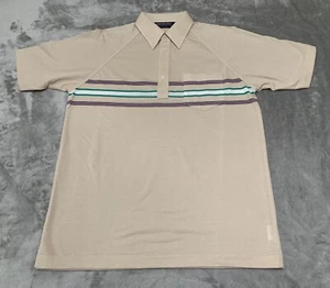 Vtg Puritan Shirt Mens Medium Light Brown Striped Pocket Polo Sport Tony Soprano - Picture 1 of 8