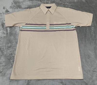 Vtg Puritan Shirt Mens Medium Light Brown Striped Pocket Polo Sport Tony Soprano - Image 1 of 4