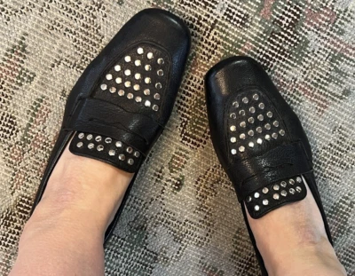 CALLEEN CORDERO leather silver metal studded Flats Sz 8.5 8 penny loafer - Image 1 of 4