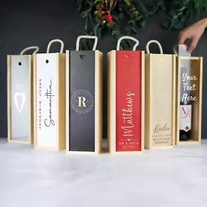 Scatola regalo vino incisa personalizzata compleanno/matrimonio/QUALSIASI TESTO - Foto 1 di 10