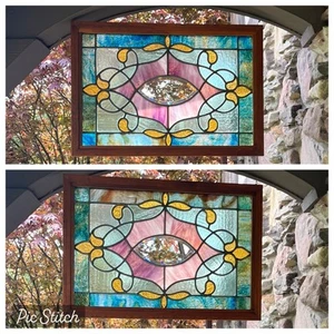 ANTIQUE VICTORIAN STAINED LEADED GLASS WINDOW SET(2) 1930s very good condition - Picture 1 of 8