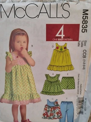 McCall's Pattern 5835 Toddlers' Top, Dress, Shorts & Capri Pants Sz 1 -4 UC - Image 1 of 2