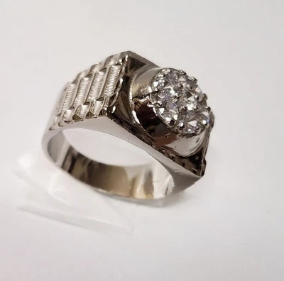 Мужская родия покрытием круглый прозрачный CZ кластер кольцо размер 11 президентский ссылка новый - Изображение 1 из 4