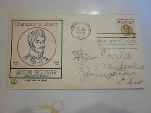 US COVER 1958 SIMON BOLIVAR FDC SCOTT 1111 TRI COLOR CACHET - Picture 1 of 3