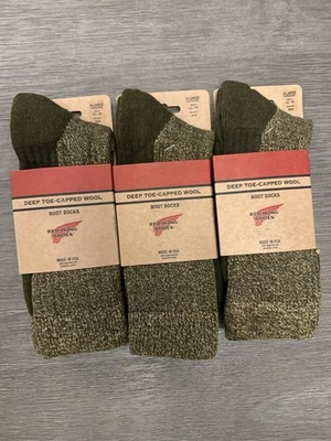 (3) Red Wing Boot Socks. Deep Toe-Capped Wool, X-Large Men's 12-15 (olive/khaki) - Image 1 of 4