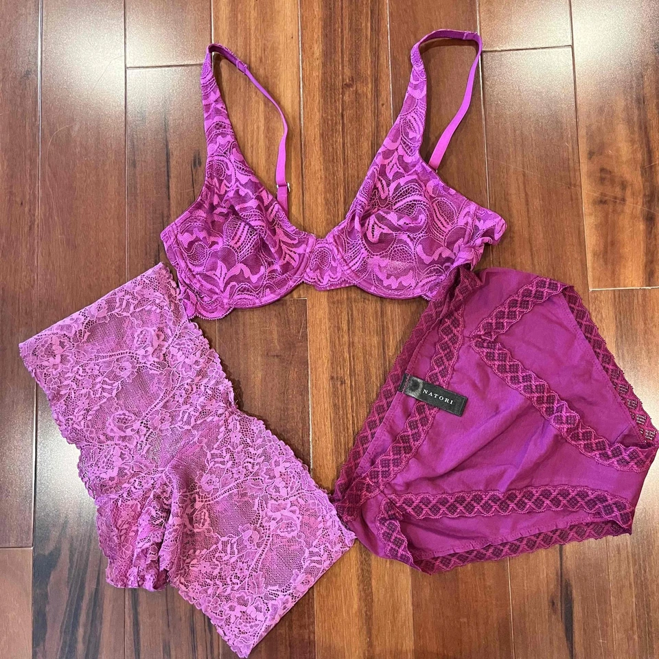 New NWOT Natori Berry Purple Lingerie Bra Panty Set Lace Intimates Small - Image 1 of 4