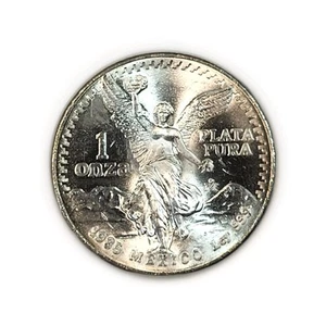 1985 1 oz Silver Mexican Libertad Coin 1 Onza .999 Fine Silver Etched Edge - Picture 1 of 2