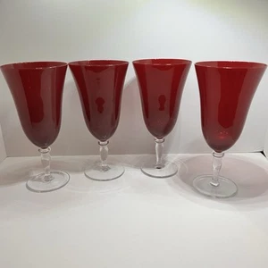 Set of 4 Signed Qualia Rouge Red Collection Iced Tea Goblets Glasses Hand Blown - Picture 1 of 11