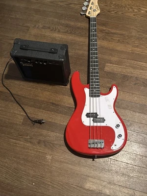 Electric Bass Guitar Red 4 Strings (used,doesn’t Come With A Strap Or A Pick) - Image 1 of 2
