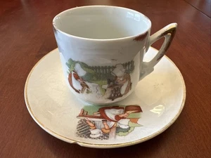 Vintage Kinder Tasse & Untertasse Sunbonnet Mädchen Wäsche waschen Mellow & Co - Bild 1 von 10
