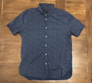 mens john varvatos Size L Luxe Navy Blue Patterned Short Sleeve Button Up Shirt - Picture 1 of 3