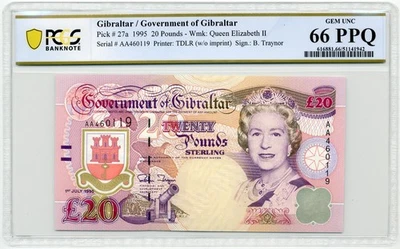 1995 £20 Government of Gibraltar, Pick# 27a - PCGS GEM UNC 66 PPQ - Image 1 of 2
